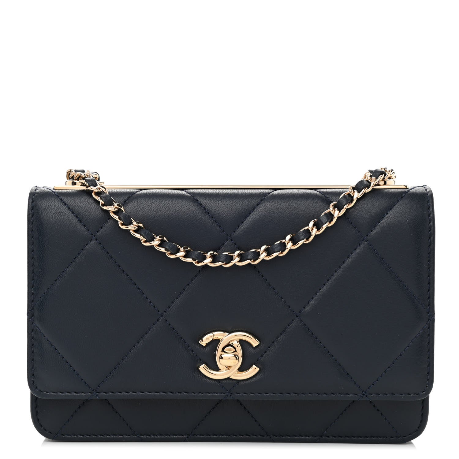 Chanel Lambskin Quilted Trendy CC Wallet On Chain WOC Navy 1 of 13