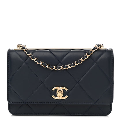 Chanel Lambskin Quilted Trendy CC Wallet On Chain WOC Navy 1 of 13