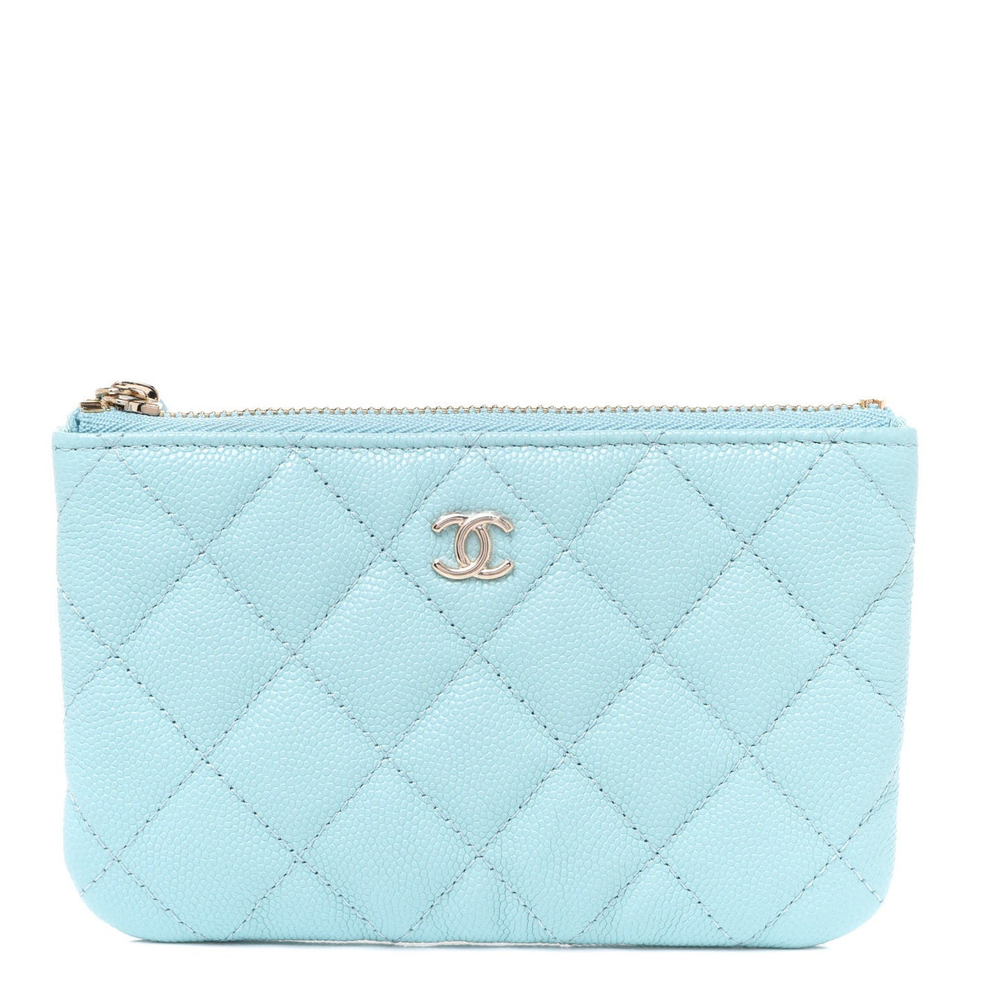 Caviar Quilted Small Cosmetic Case Light Blue