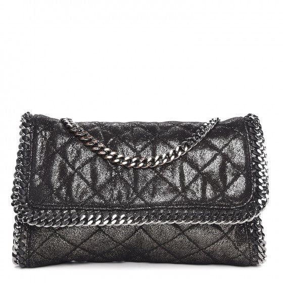 Metallic Shaggy Deer Quilted Falabella Shoulder Flap Black