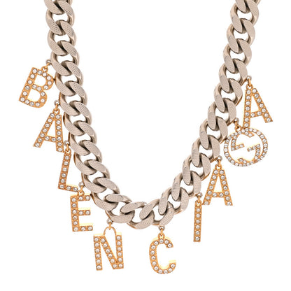 Gucci X BALENCIAGA Crystal Script Short Necklace Silver Gold 1 of 5