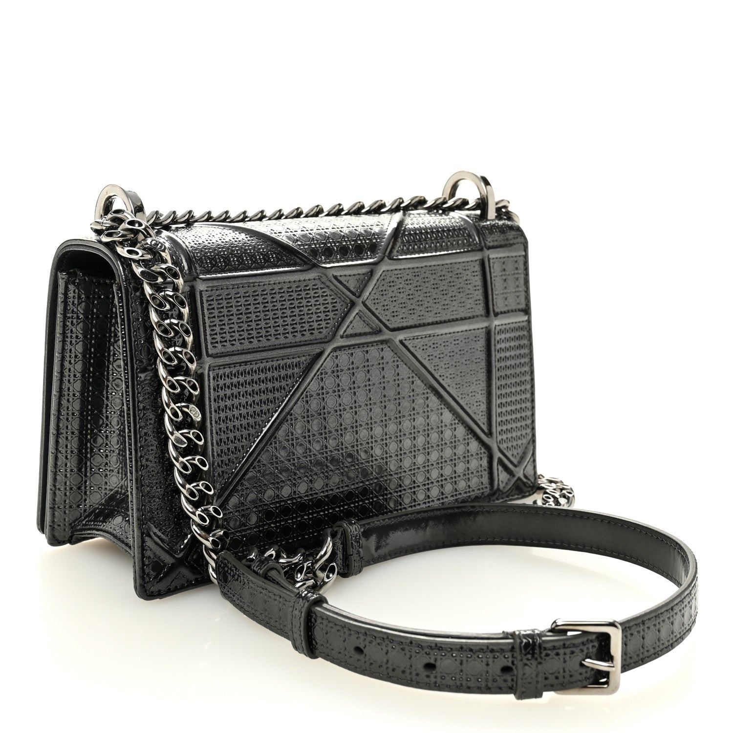 Christian Dior Metallic Patent Micro-Cannage Medium Diorama Flap Bag Onyx Black 2 of 8