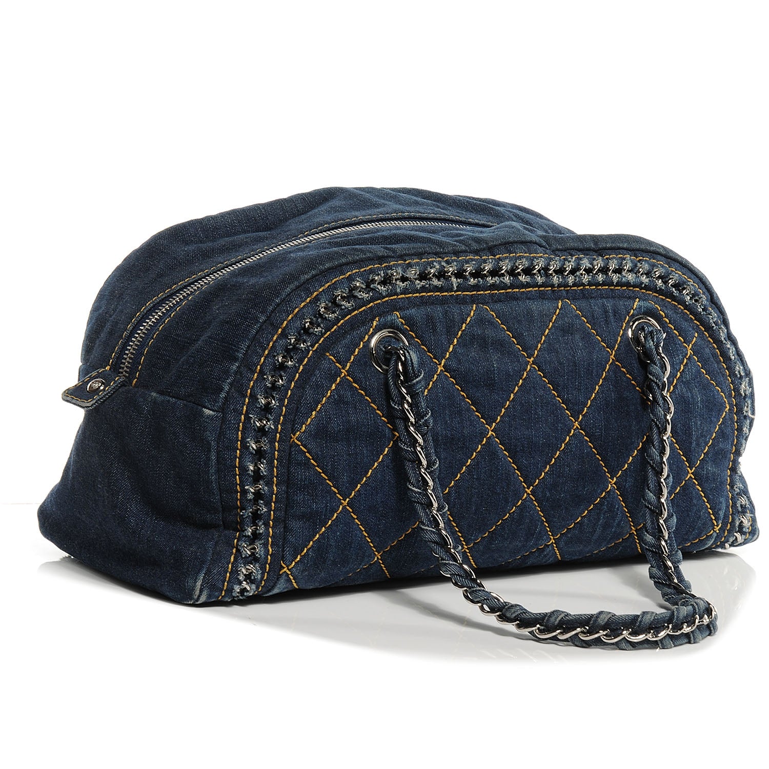 Chanel Denim Luxe Ligne Medium Bowler Blue 3 of 9