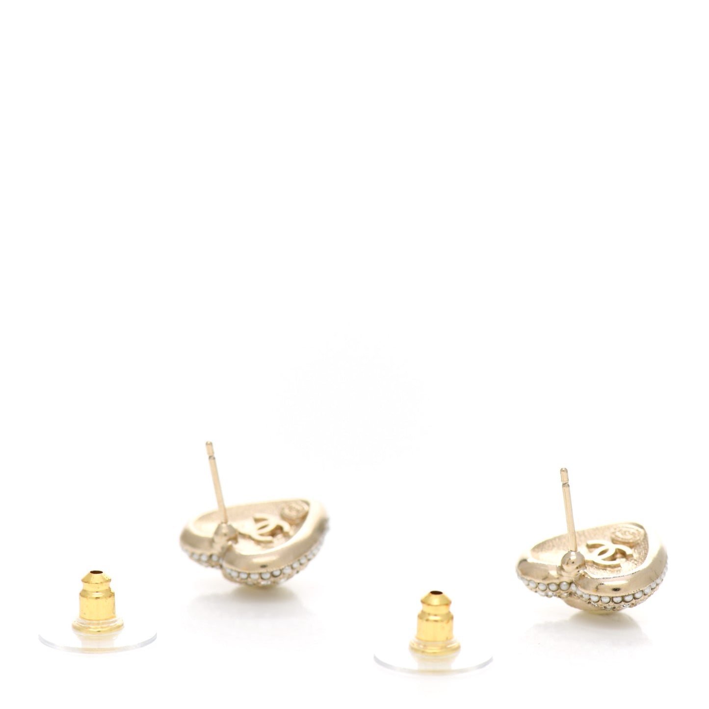 Pearl Crystal CC Heart Earrings Gold White