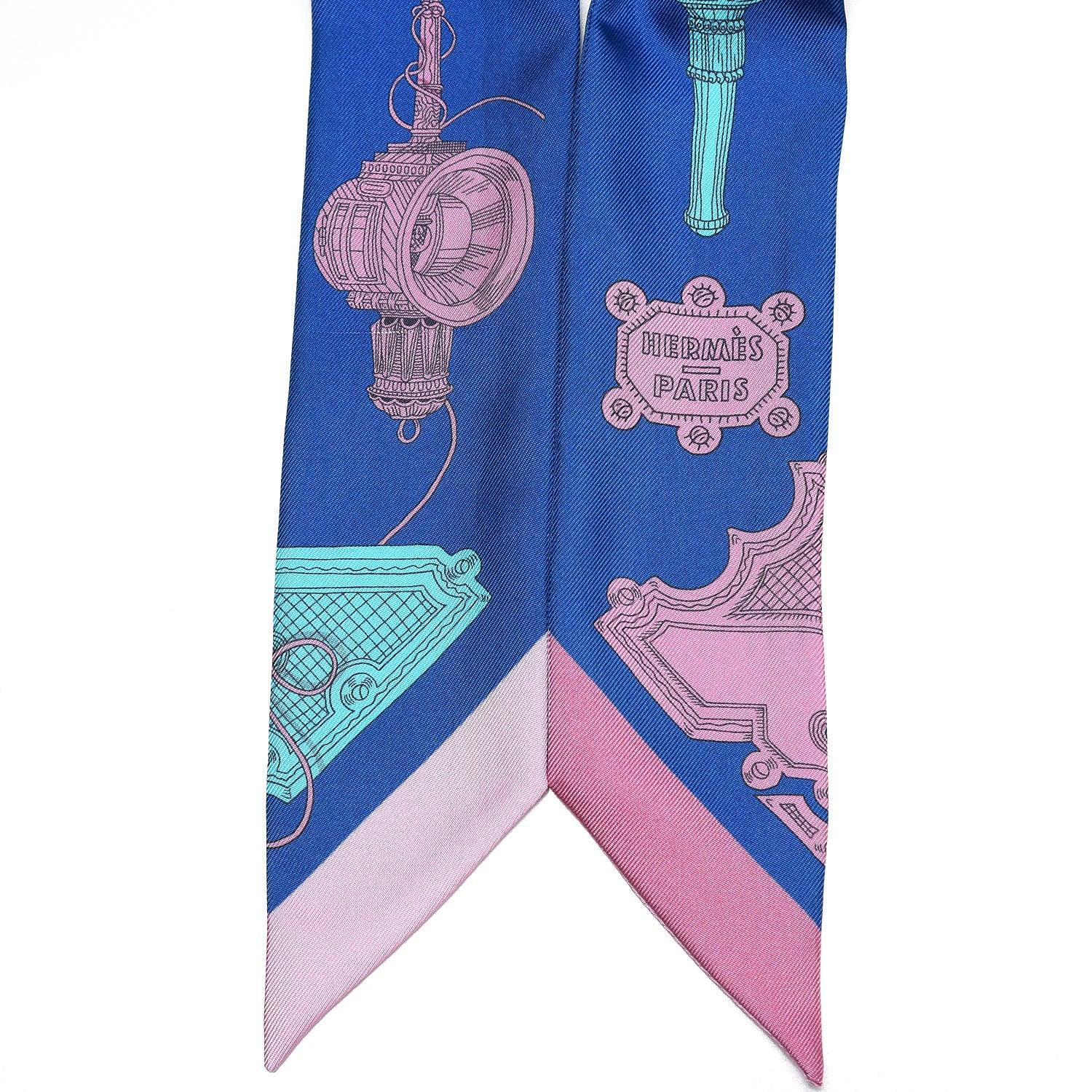 Hermes Silk Merveilleuses Lanternes Twilly Cobalt Turquoise Rose 3 of 5