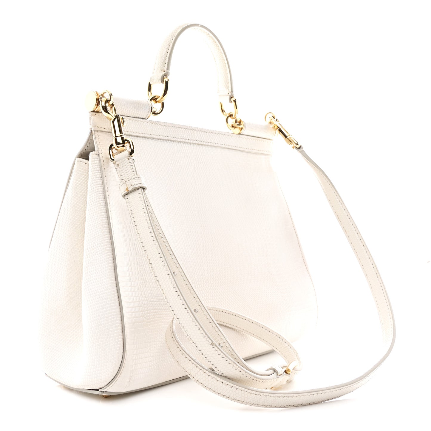 Iguana Calfskin Embossed Medium Miss Sicily Satchel White