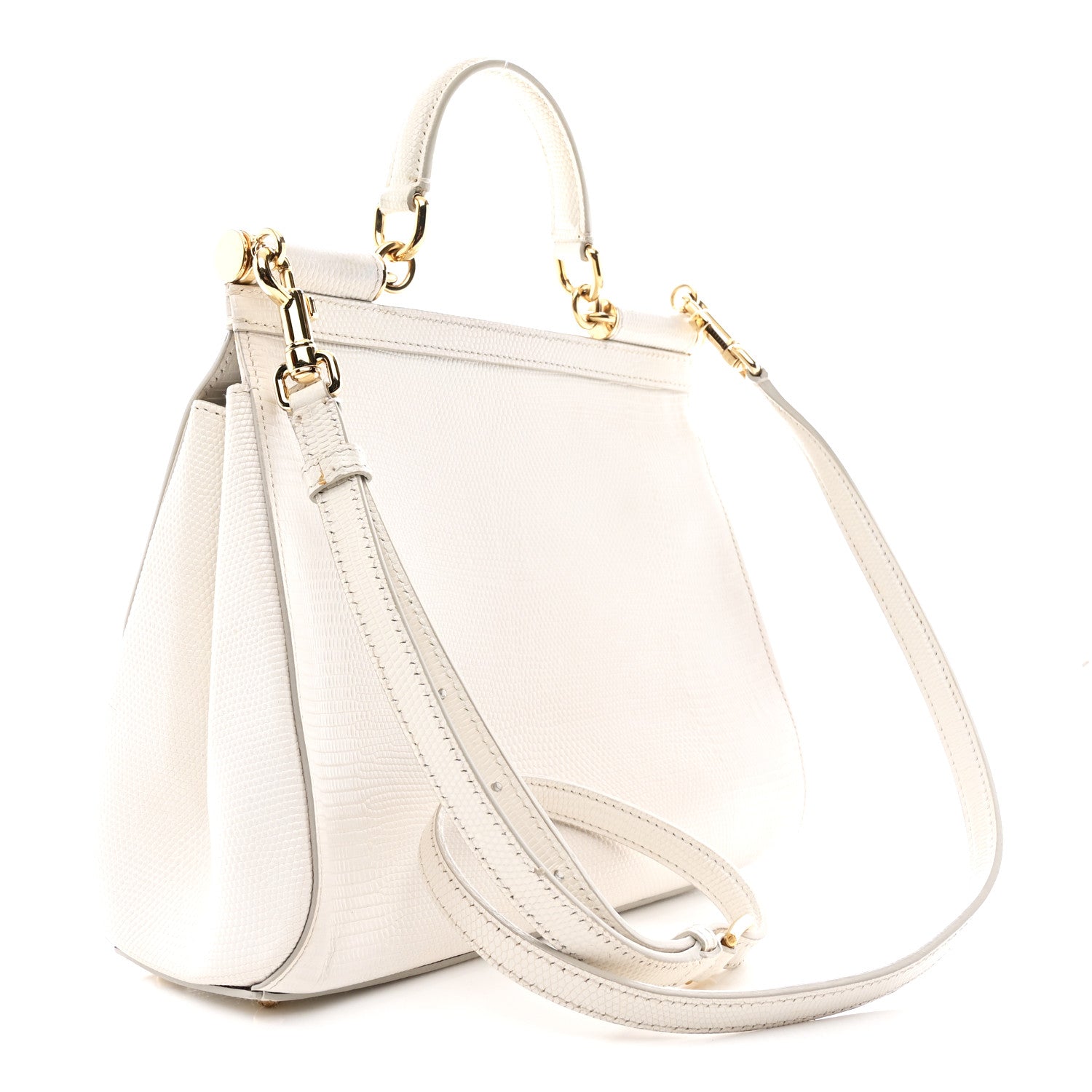Dolce & Gabbana Iguana Calfskin Embossed Medium Miss Sicily Satchel White 3 of 12