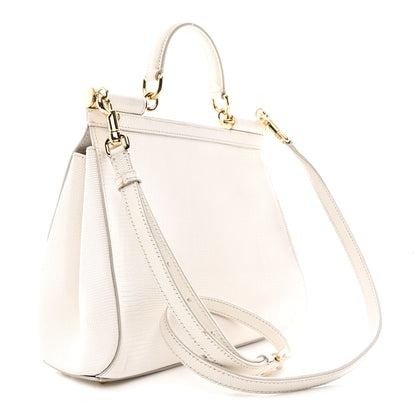 Dolce & Gabbana Iguana Calfskin Embossed Medium Miss Sicily Satchel White 3 of 12