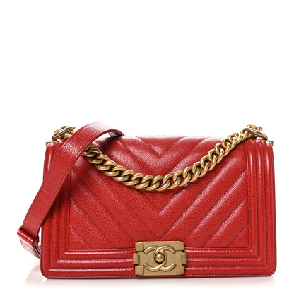 Chanel Caviar Chevron Quilted Medium Boy Flap Red 1 of 10