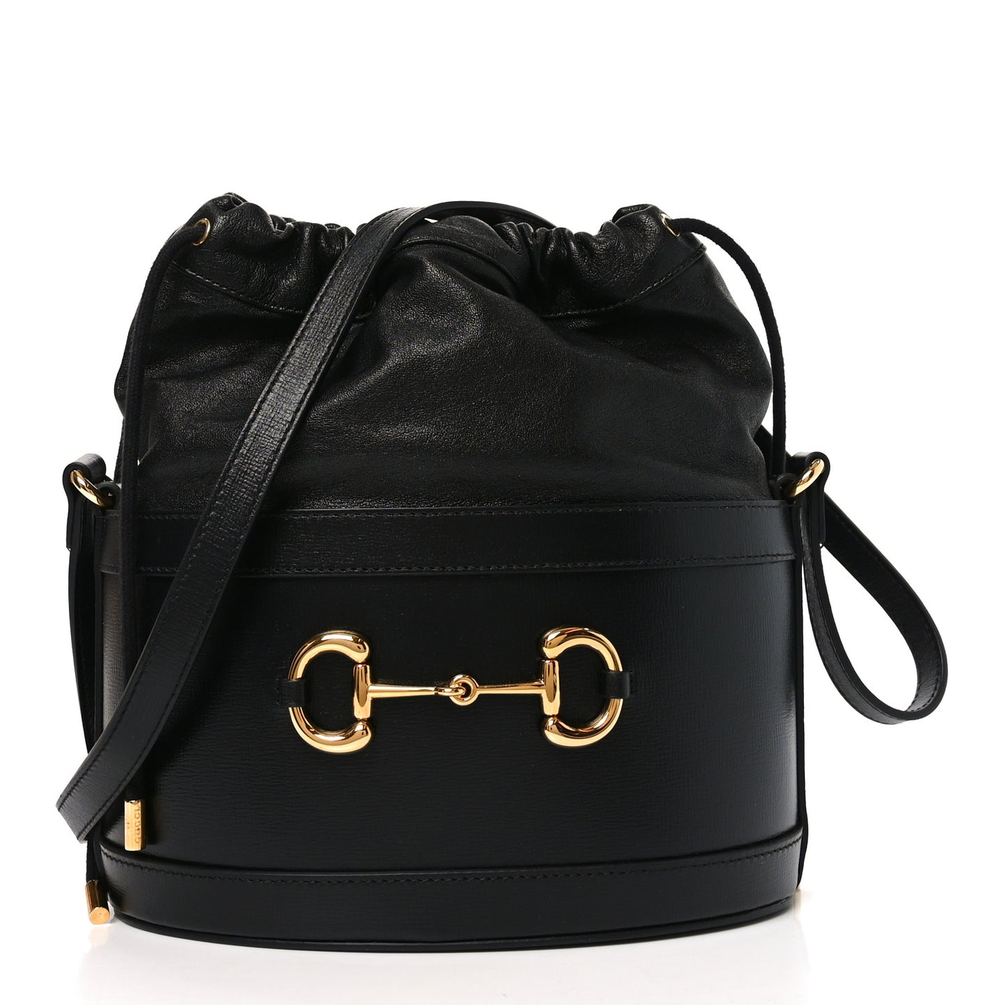 Azalea Sakai Calfskin Horsebit 1955 Drawstring Bucket Bag Black
