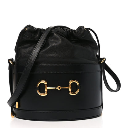 Gucci Azalea Sakai Calfskin Horsebit 1955 Drawstring Bucket Bag Black 1 of 10