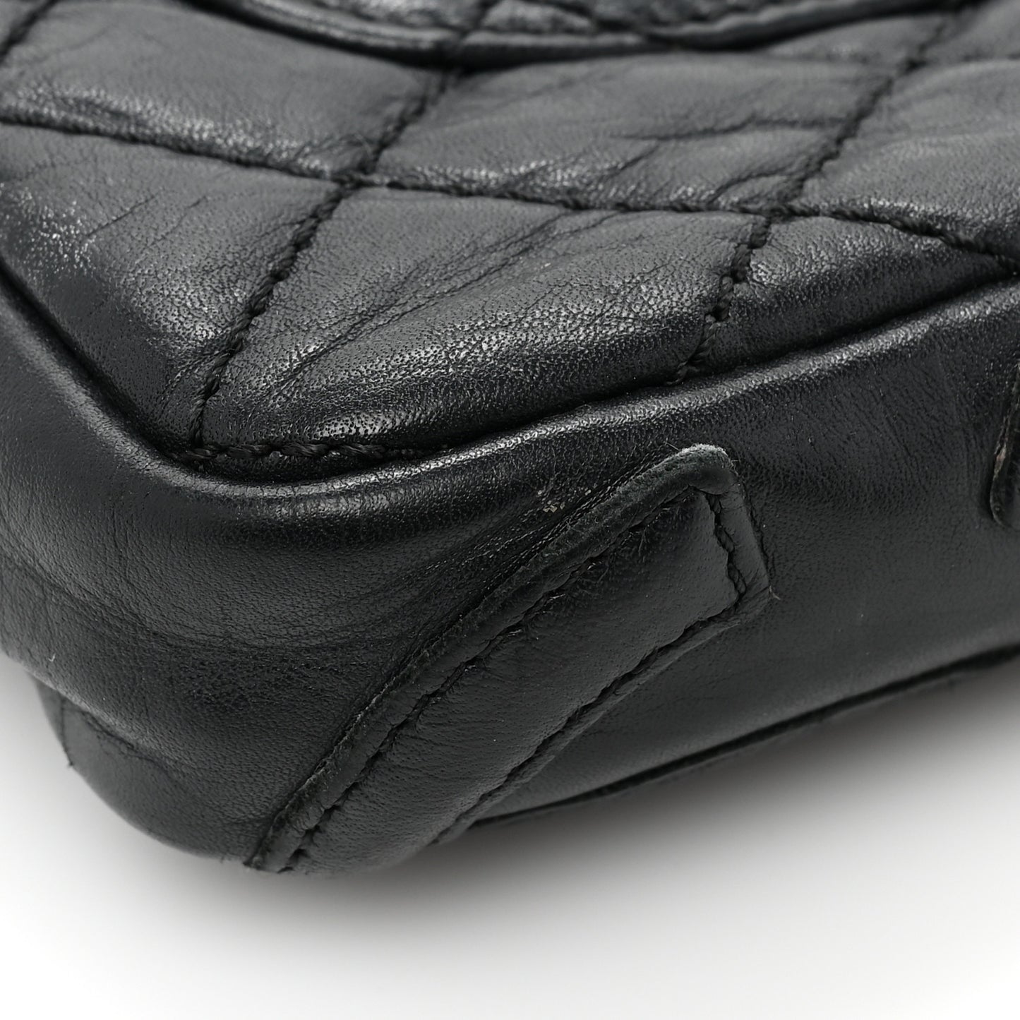 Aged Calfskin Quilted Cambon Pochette Black
