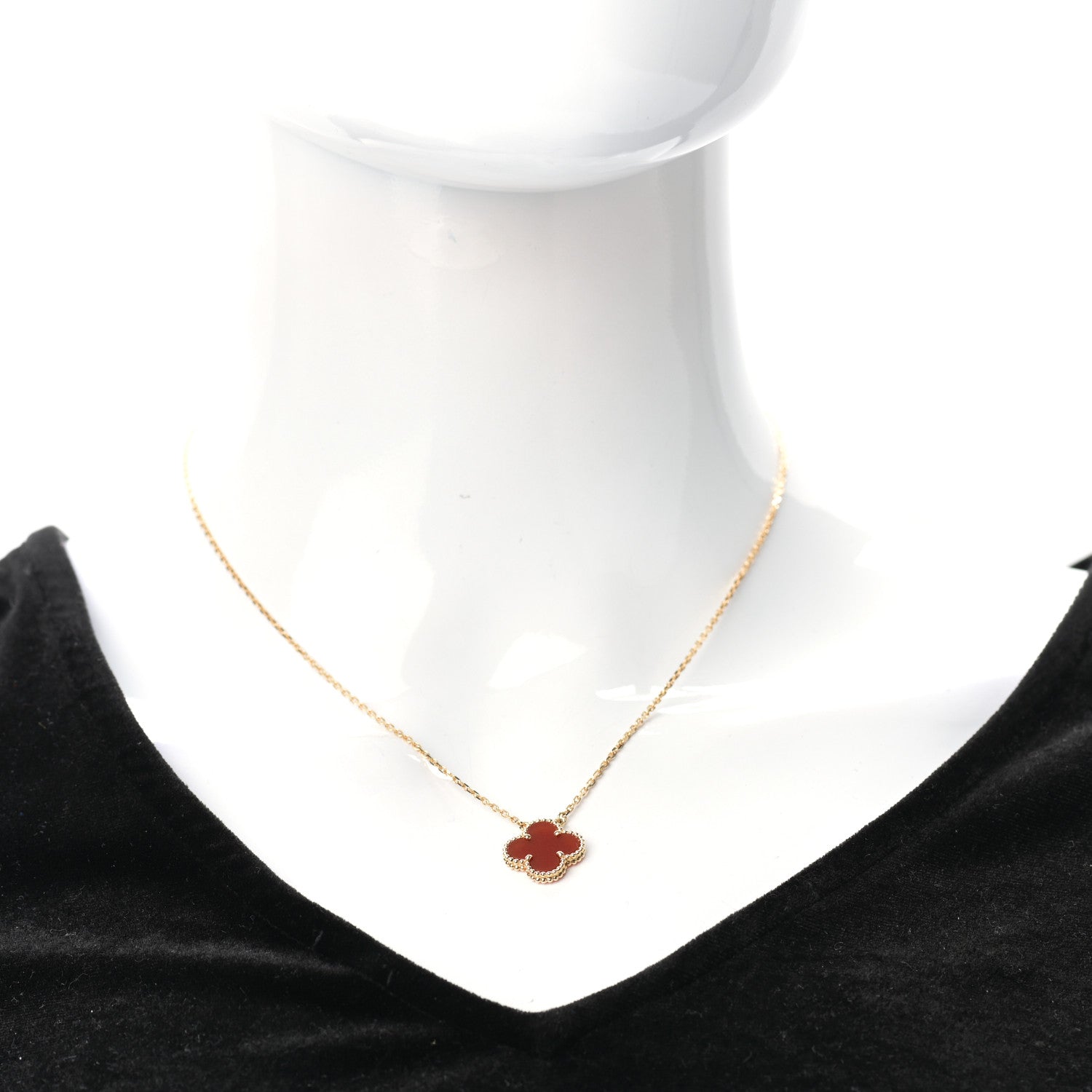 Van Cleef & Arpels 18K Yellow Gold Carnelian Vintage Alhambra Pendant Necklace 2 of 6
