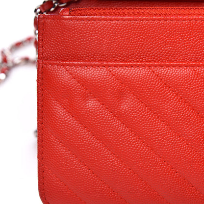 Chanel Caviar Chevron Quilted Wallet On Chain WOC Red 10 of 18