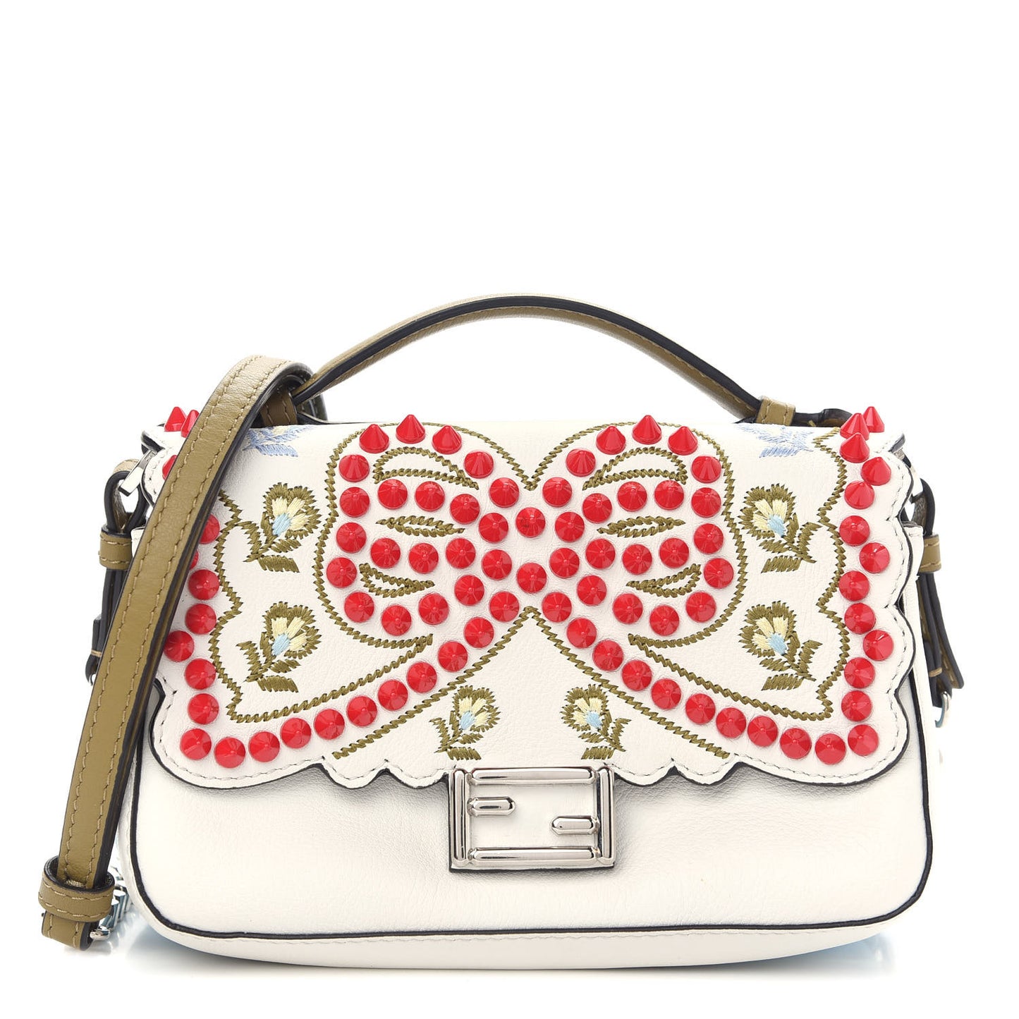 Vitello Dolce Flowers and Bows Bi-Color Scalloped Micro Double Baguette White Turchese Pallido Multicolor
