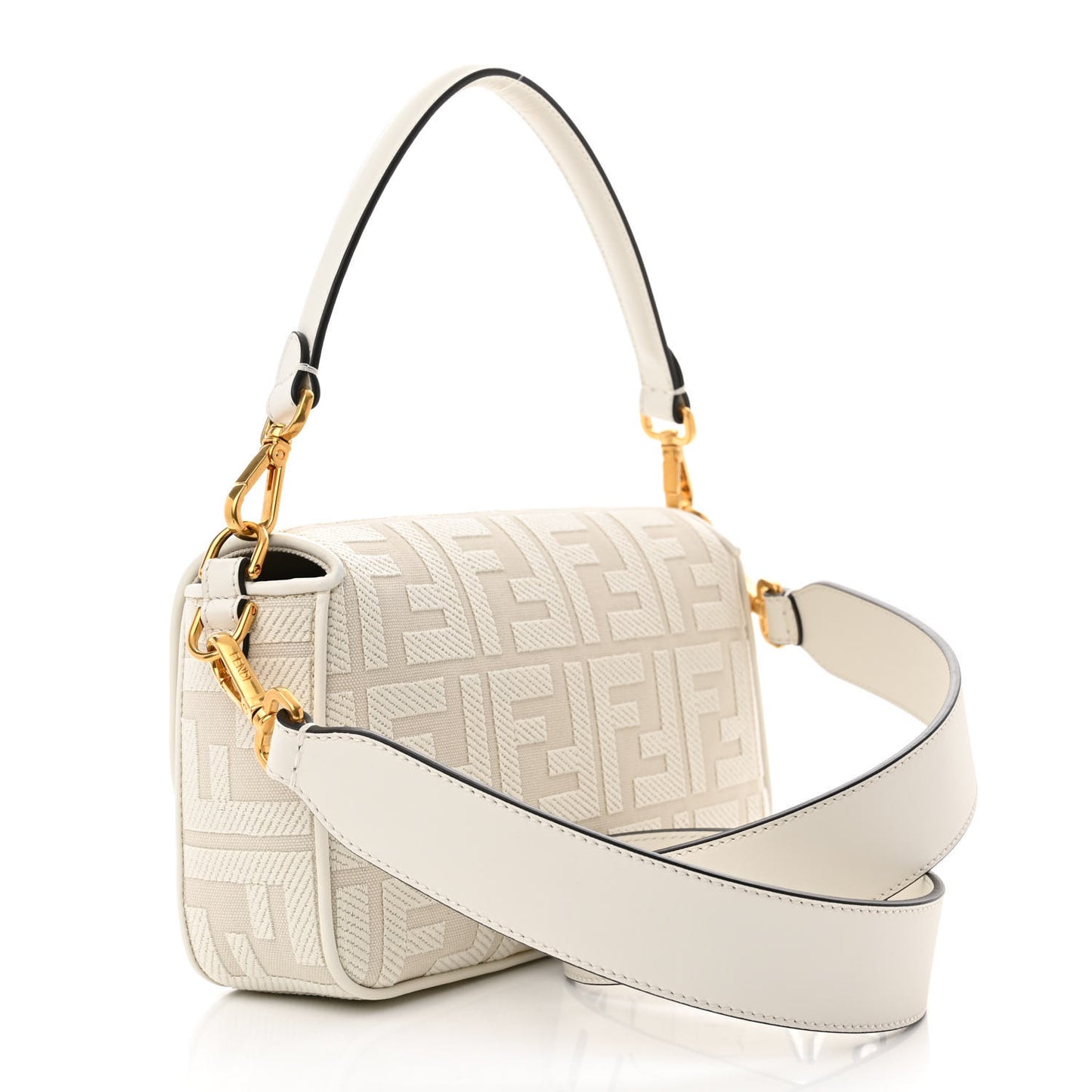 Canvas Vitello King Extra Strap FF Embroidered Baguette White Ice