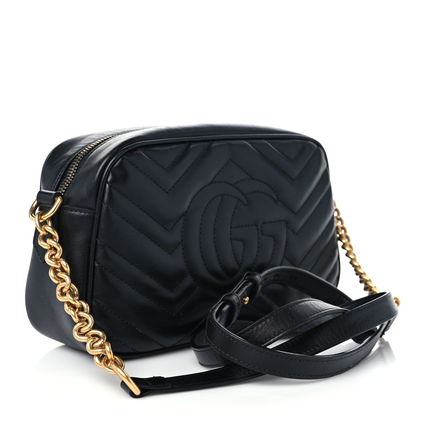 Calfskin Matelasse Small GG Marmont Chain Shoulder Bag Black