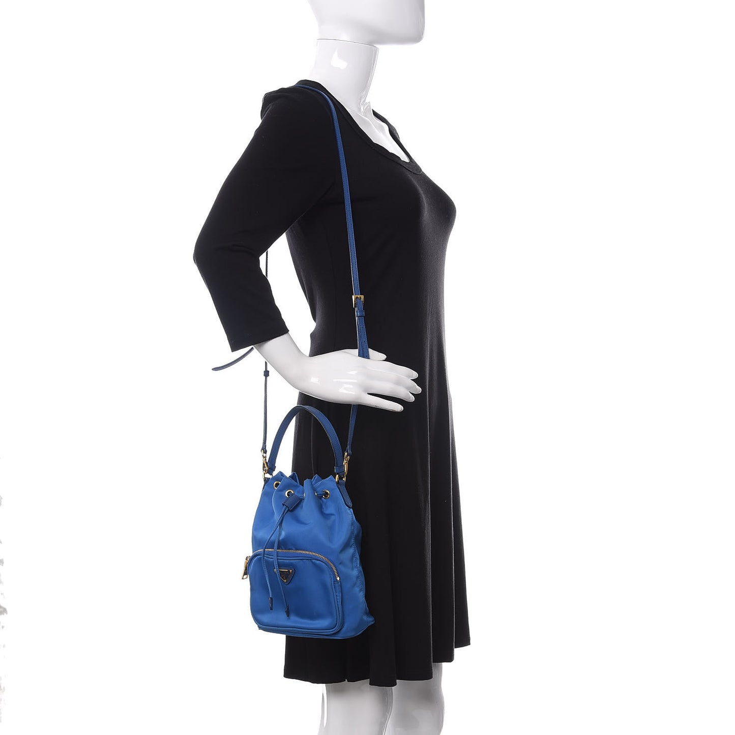 Tessuto Nylon Saffiano Mini Bucket Crossbody Bag Azzurro