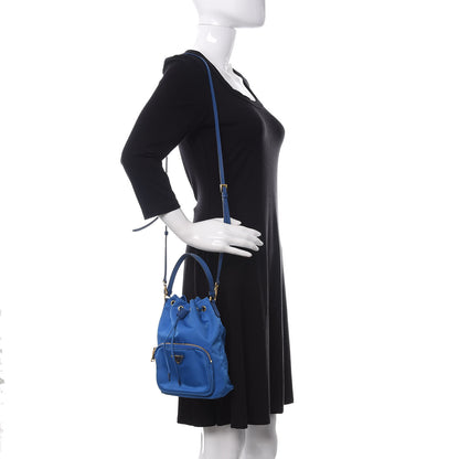 Prada Tessuto Nylon Saffiano Mini Bucket Crossbody Bag Azzurro 2 of 11