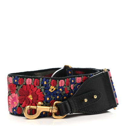 Christian Dior Lambskin Canvas Embroidered Floral Shoulder Strap Multicolor 1 of 4