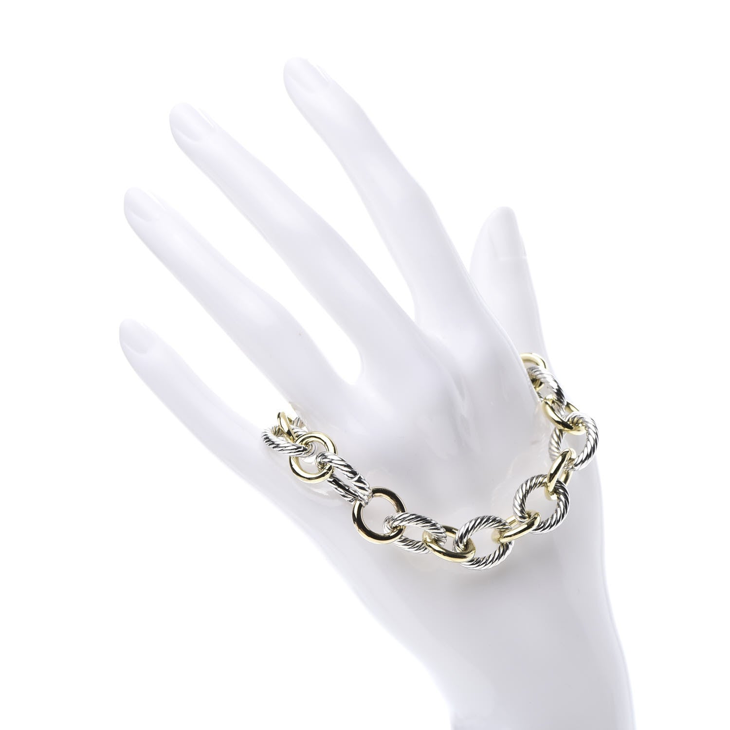 David Yurman Sterling Silver 18K Yellow Gold 12mm Large Oval Link Bracelet 2 of 5