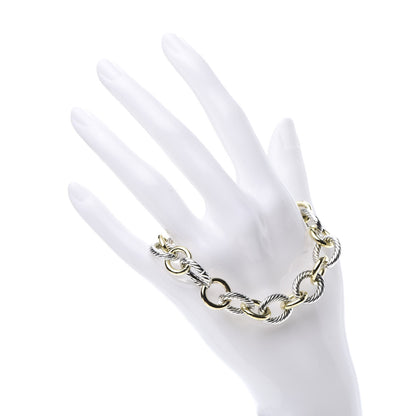 David Yurman Sterling Silver 18K Yellow Gold 12mm Large Oval Link Bracelet 2 of 5