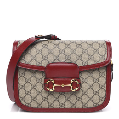 Gucci GG Supreme Monogram Azalea Calfskin Horsebit 1955 Shoulder Bag Beige Ebony New Cherry Red 1 of 10