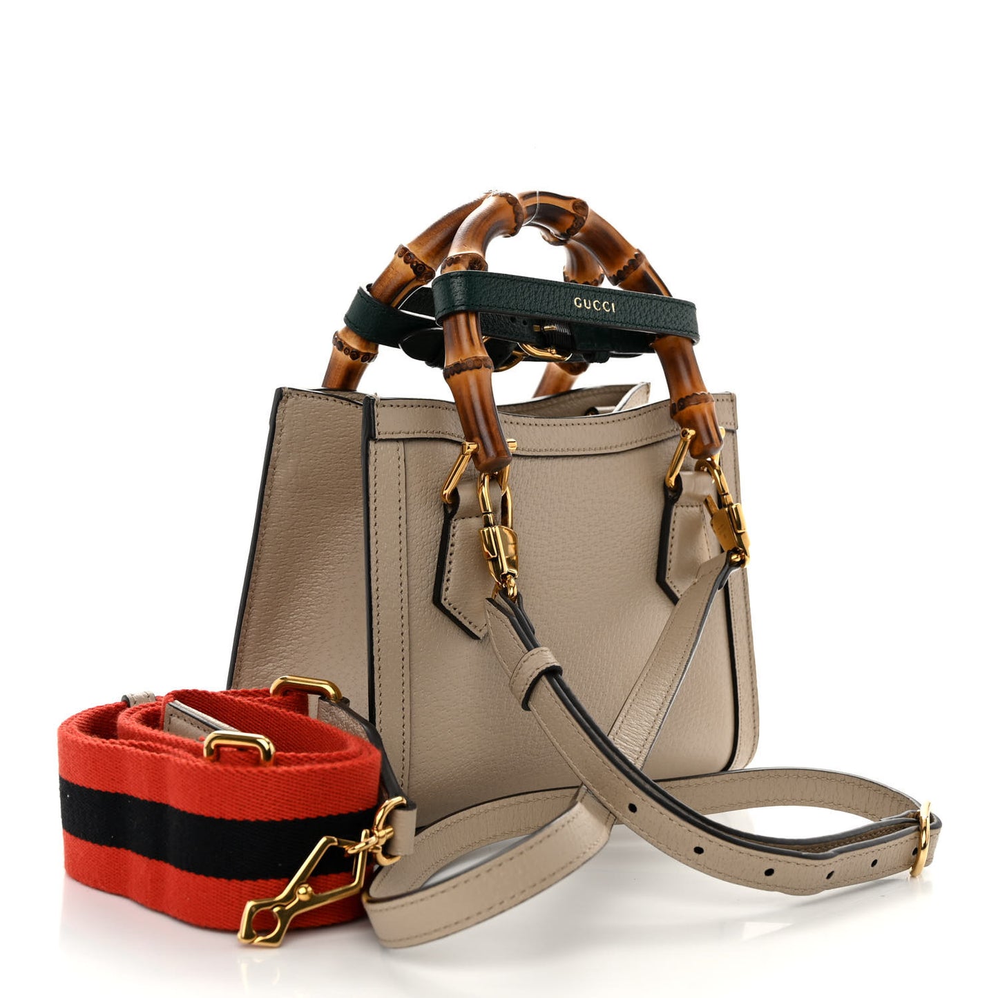 Textured Dollar Calfskin Web Mini Diana Tote Bag Oatmeal Vintage Green