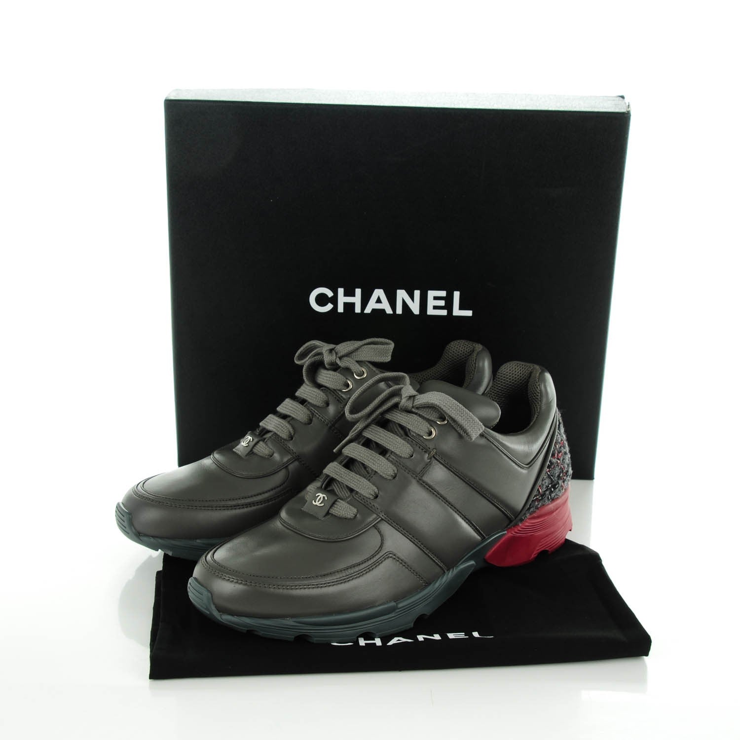 Chanel Calfskin Tweed Sneakers 43 Grey Black 7 of 7