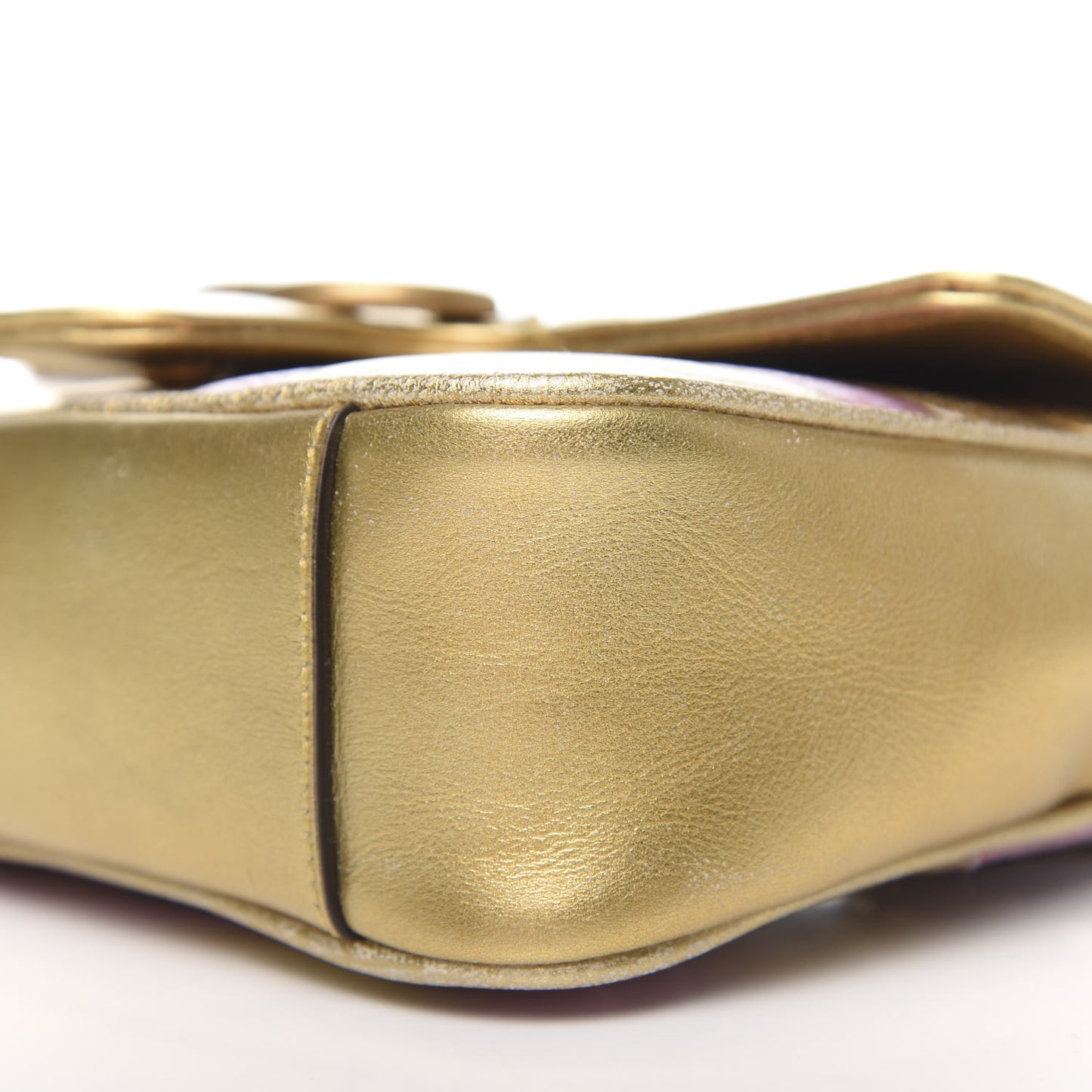 Metallic Calfskin Matelasse Mini GG Marmont Shoulder Bag Gold Pink