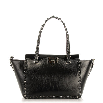 Valentino Garavani Craquele Calfskin Small Rockstud Rolling Tote Black 1 of 7