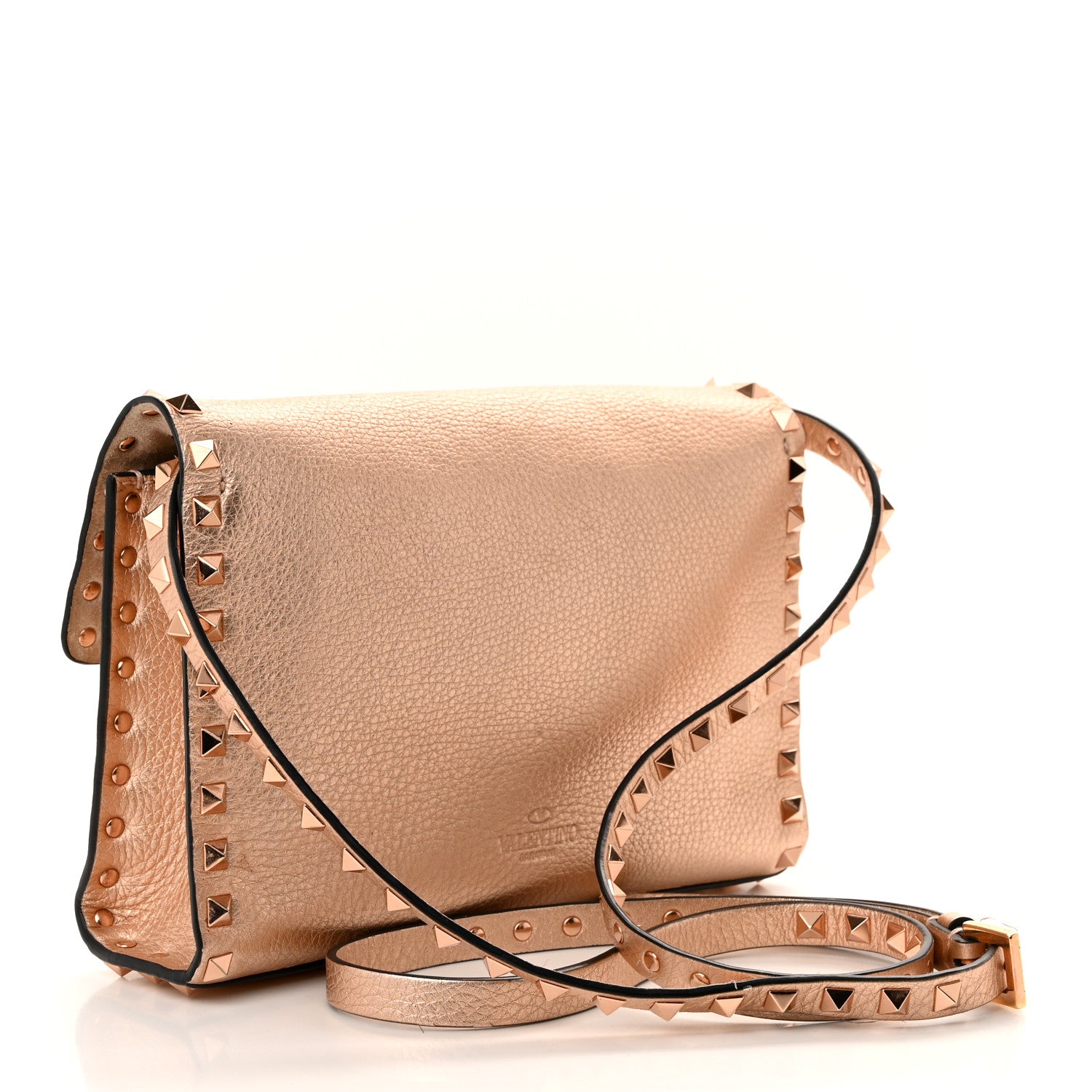 Valentino Garavani Metallic Pebbled Calfskin Medium Rockstud Flip Lock Crossbody Bag Rame 3 of 12