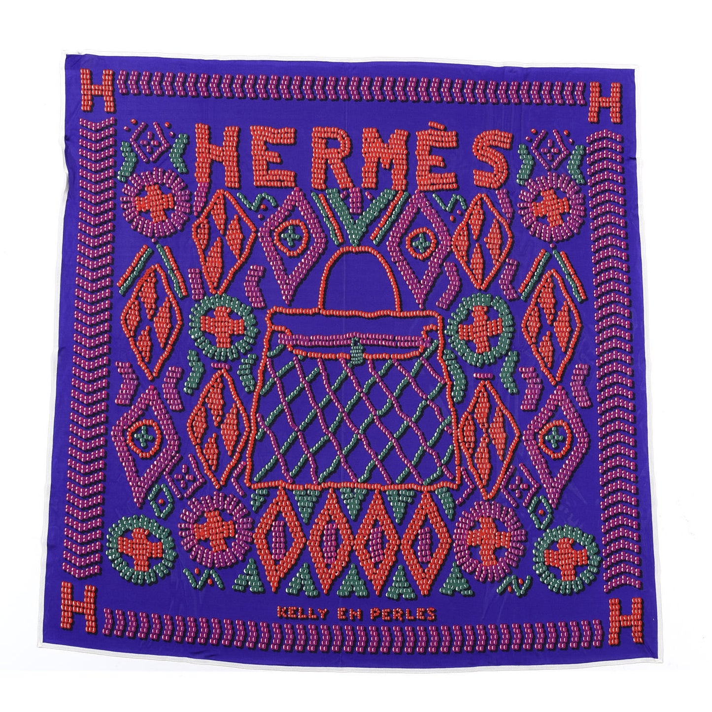 Silk Jersey Kelly En Perles Scarf 90 Violet Rouge Vert