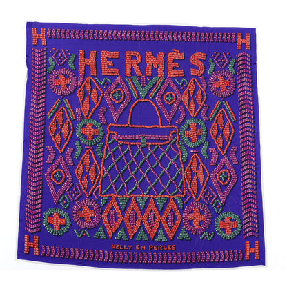 Hermes Silk Jersey Kelly En Perles Scarf 90 Violet Rouge Vert 1 of 3