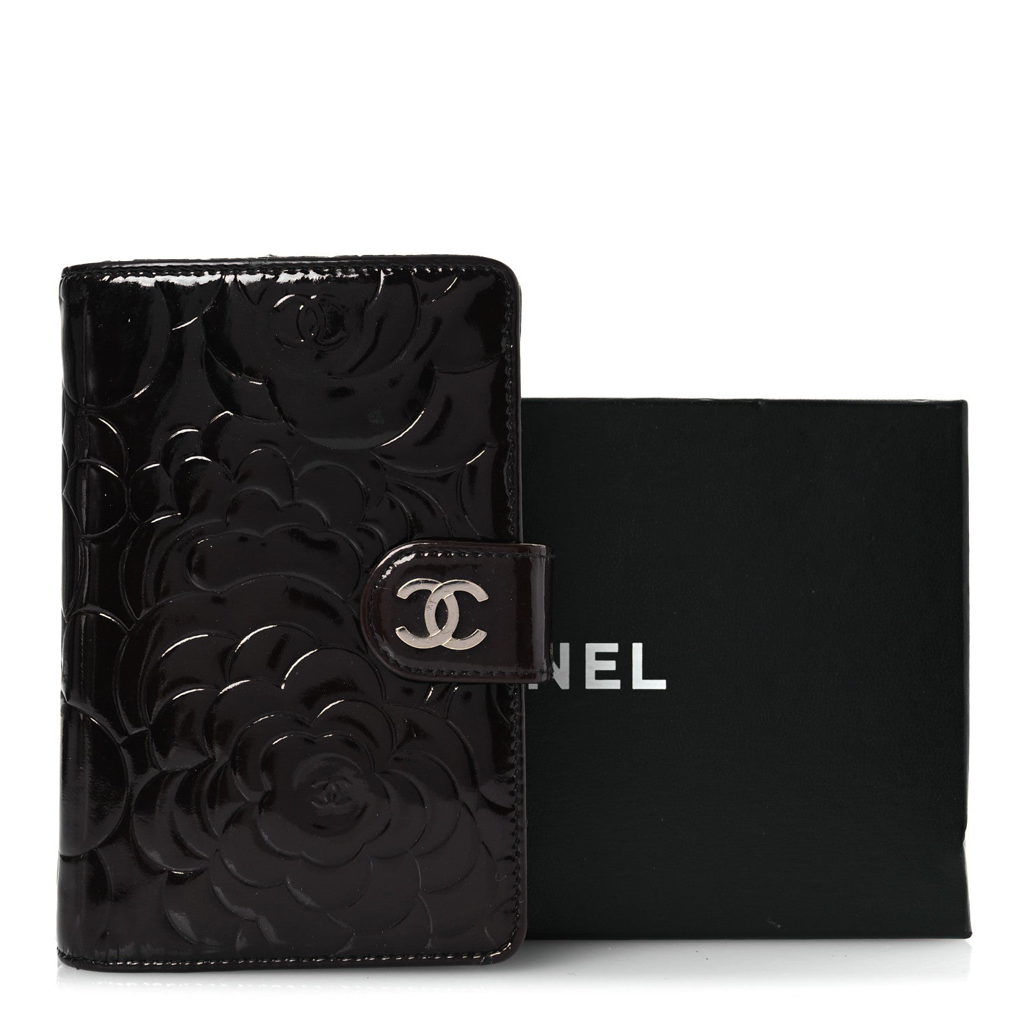 Chanel Patent Camellia Embossed Zipped Pocket Wallet Brown 13 of 13