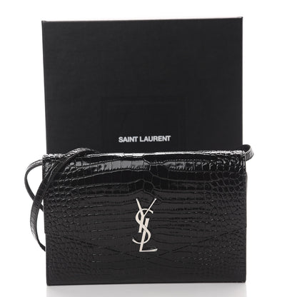 Saint Laurent Calfskin Crocodile Embossed Monogram Uptown Crossbody Black 10 of 10