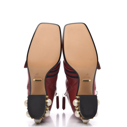 Gucci Calfskin Web Pearl Embellished Peyton Ankle Boots 37 Red 6 of 9