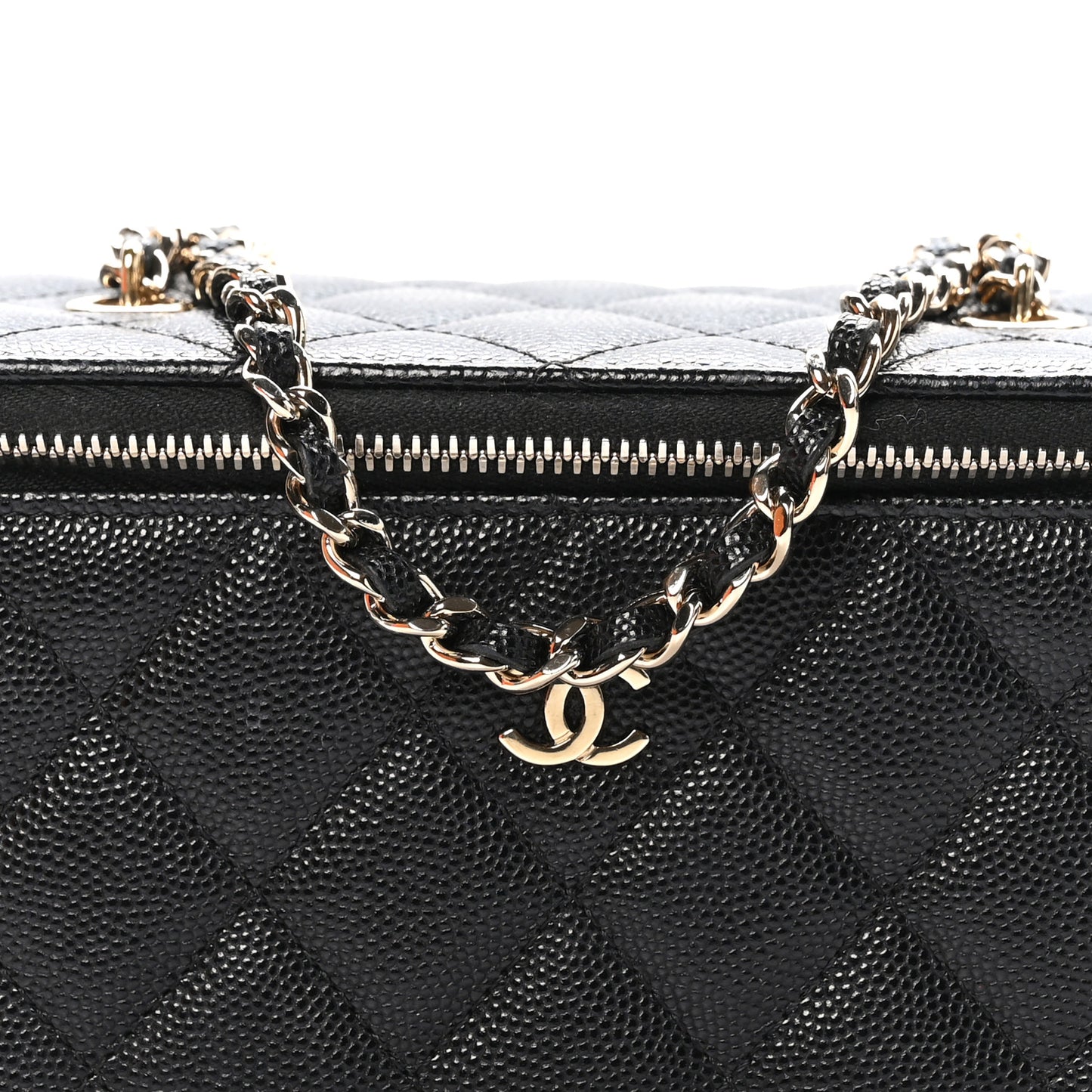 Caviar Quilted Small Vanity Case With Chain Black