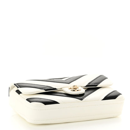 Chanel Lambskin Chevron Stitched Flap White Black 4 of 10