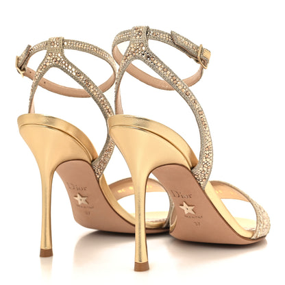Christian Dior Cotton Strass Embroidered Dway Heeled Sandals 37 Gold 4 of 9