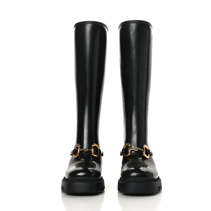 Gucci Rubber Horsebit Knee High Boots 37 Black 5 of 14