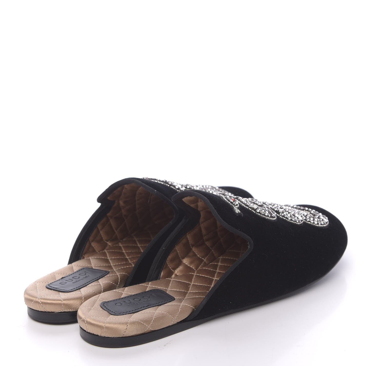 Gucci Velvet Crystal Snake Embroidered Womens Slippers 37.5 Black 4 of 9