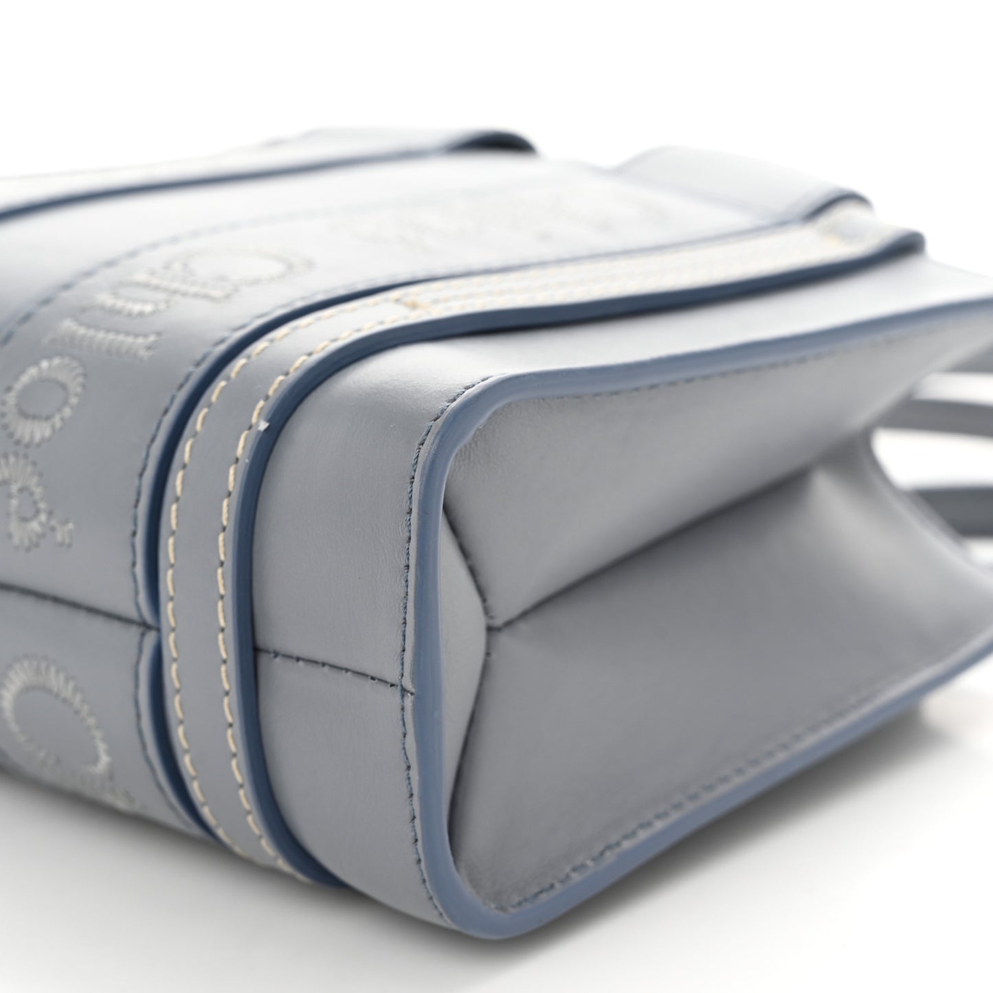 Calfskin Mini Woody Ribbon Tote Storm Blue