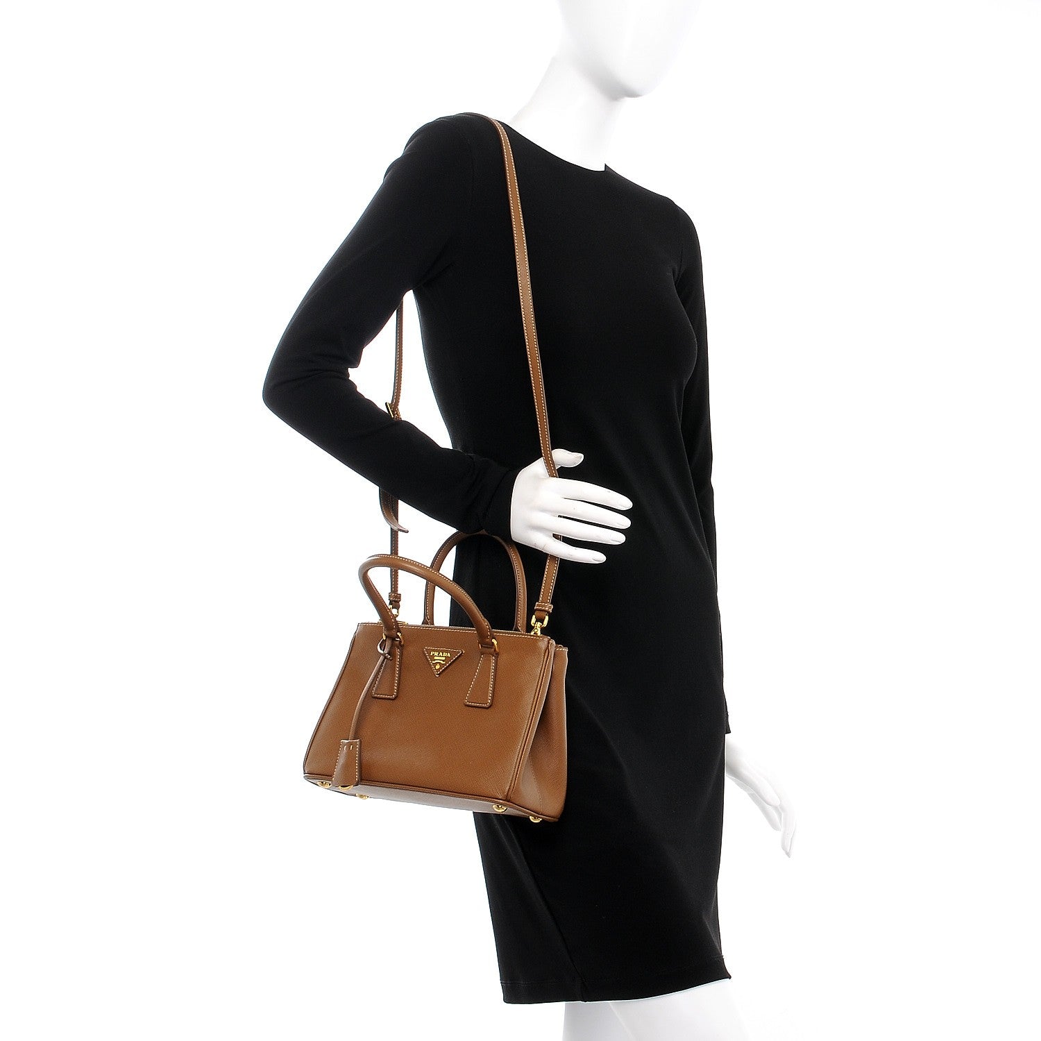 Prada Saffiano Lux Mini Galleria Double Zip Tote Cannella 2 of 9