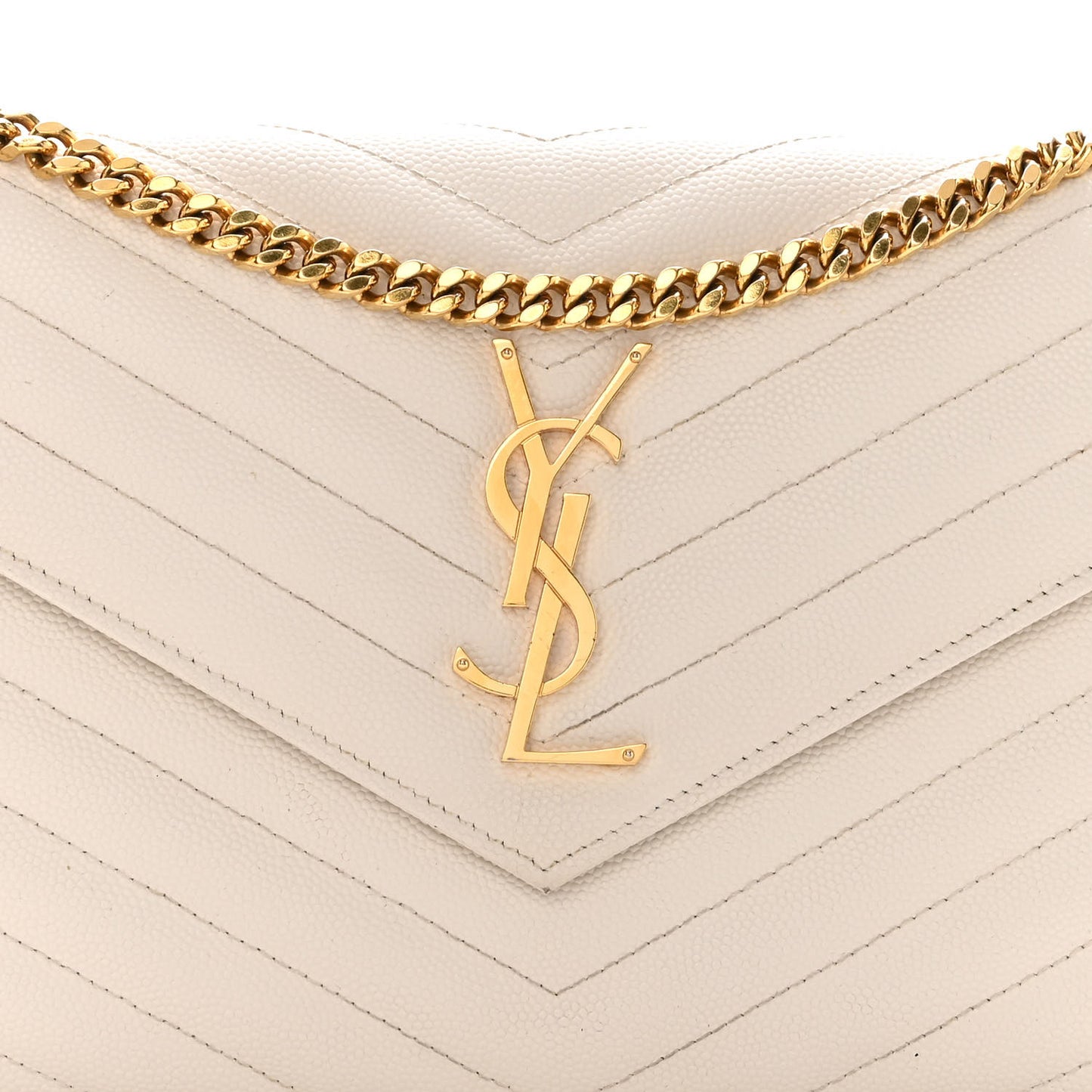 Grain De Poudre Matelasse Chevron Monogram Chain Wallet Crema Soft