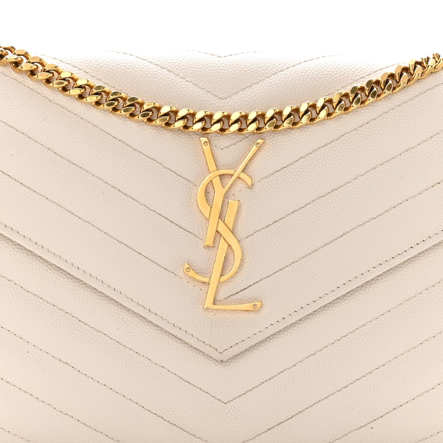 Saint Laurent Grain De Poudre Matelasse Chevron Monogram Chain Wallet Crema Soft 7 of 12