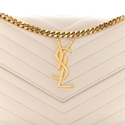 Saint Laurent Grain De Poudre Matelasse Chevron Monogram Chain Wallet Crema Soft 7 of 12