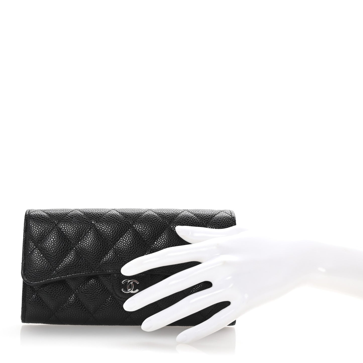 Caviar Quilted Large Gusset Flap Wallet Black