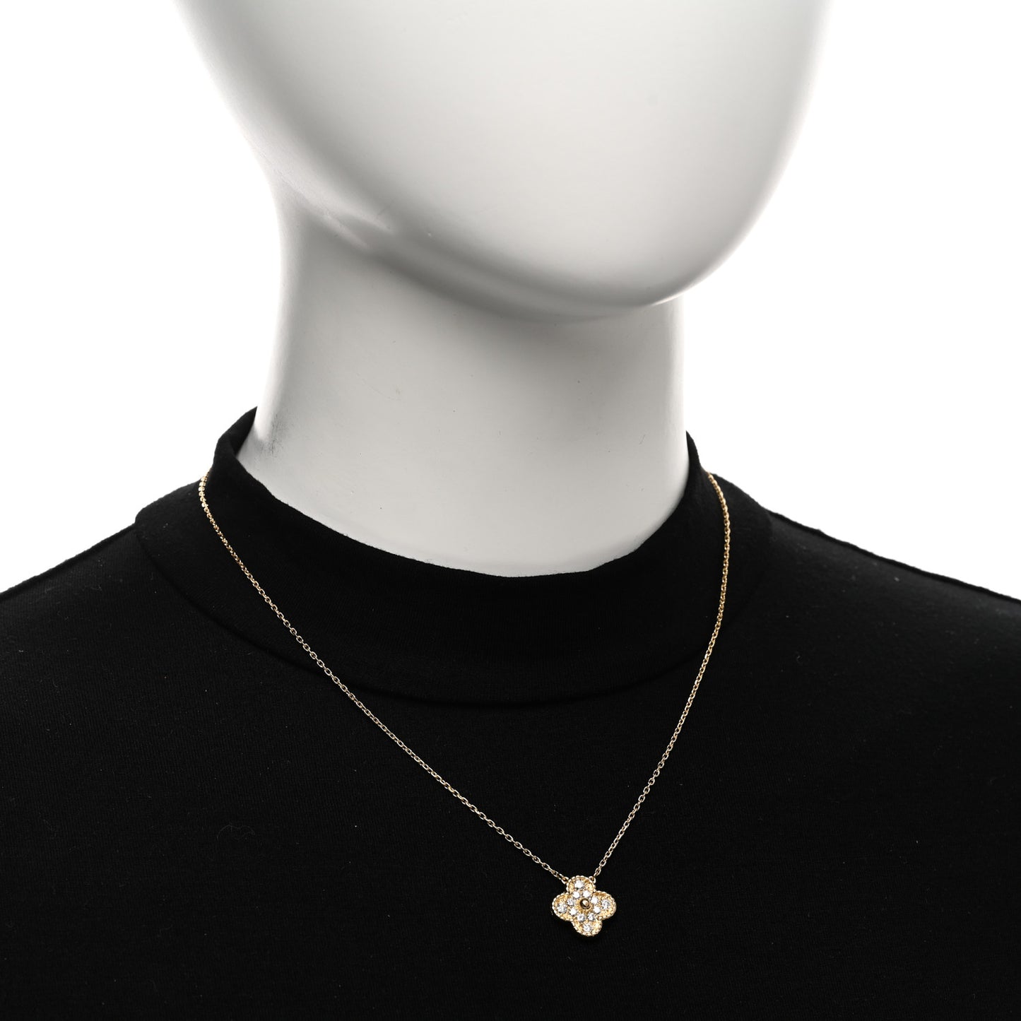 18K Yellow Gold Diamond Vintage Alhambra Pendant Necklace