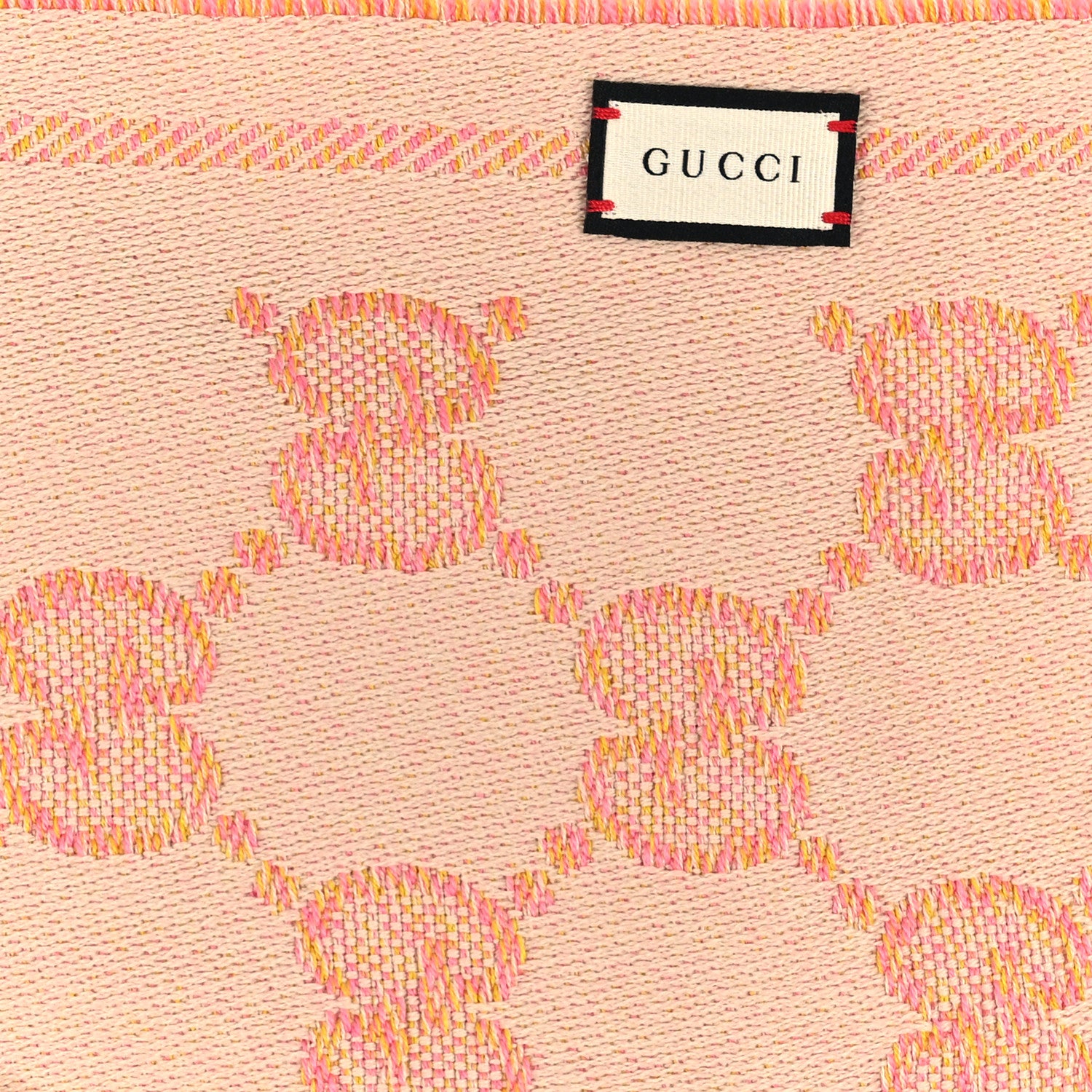 Gucci Wool Jacquard Monogram Jumbo GG Lady Moul Nest Scarf Pink Beige 4 of 5